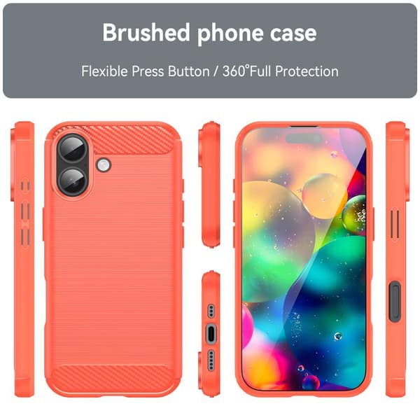 iPhone 17 Skal - Borstad Textur av Kolfiber TPU Röd