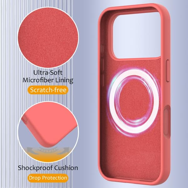 iPhone 17 Pro Shockproof Silikon Skal med MagSafe Rosa Orange