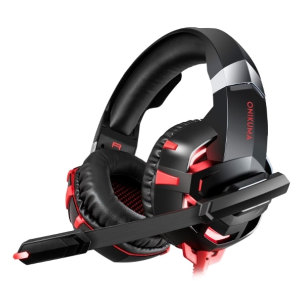 ONIKUMA K2A Over Ear Bass Stereo Surround Gaming Headphone med mikrofon och LED-lampor Svart röd