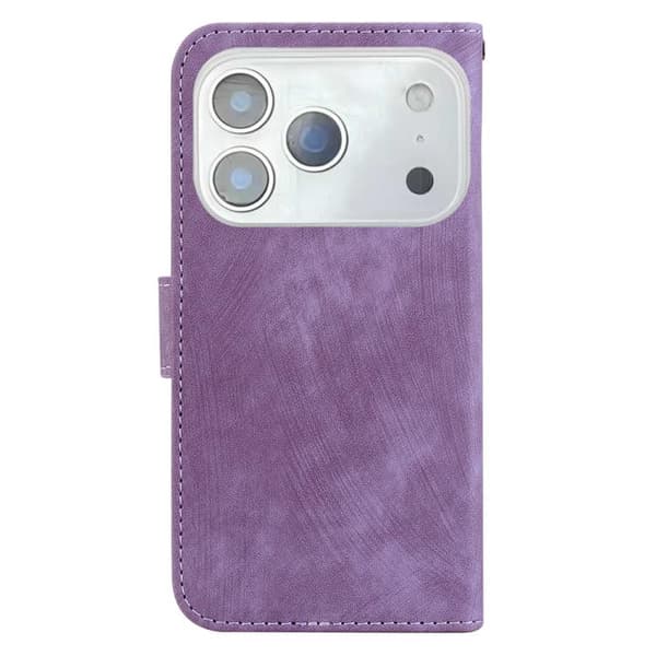 iPhone 18 Pro Max / iPhone 17 Pro Max Skal läderfodral med liten tigerprägling Purpur