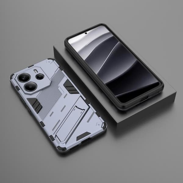 Redmi Note 14 4G - Punk Armor 2 i 1 PC + TPU Mobilskal med Ställ, Grå