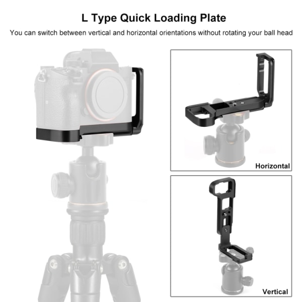 1/4 tums vertikal snabbkoppling L-platta fäste bas hållare för Sony A9 (ILCE-9) / A7 III/ A7R III Svart
