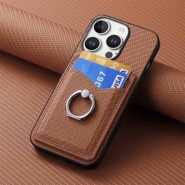 iPhone 16 Pro Max Kolfiber Kortplånbok Ring Skal Brun