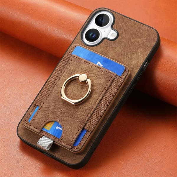 iPhone 17 Skal läderfodral med delbart magnetiskt kortfack Brun