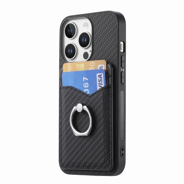 iPhone 16 Pro Max Kolfiber Kortplånbok Ring Skal Svart