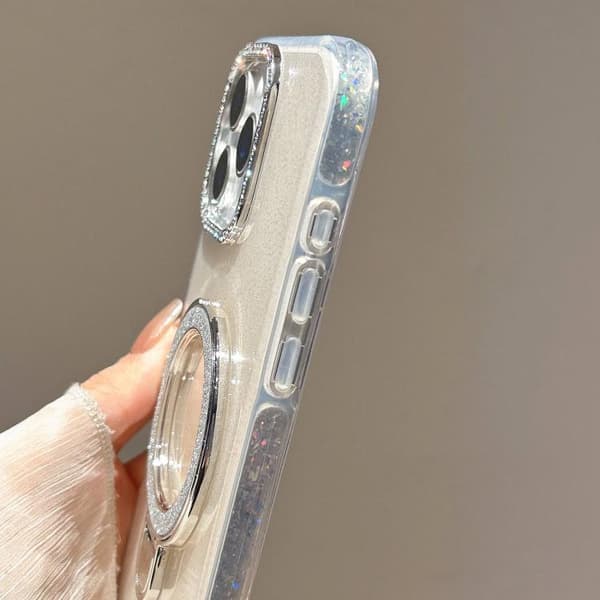 iPhone 18 Pro Max / iPhone 17 Pro Max Skal med Gradient Glitter och Diamanter MagSafe Ljusblå