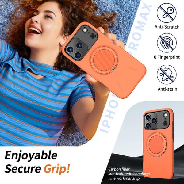 iPhone 18 Pro / iPhone 17 Pro Skal - Metall med Rotationsfunktion MagSafe TPU Hybrid PC Orange