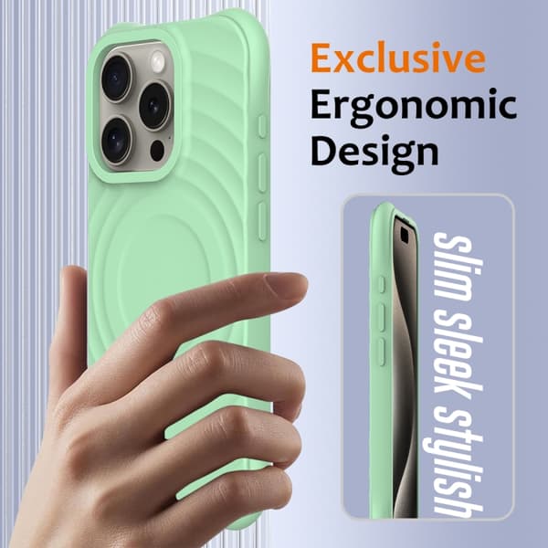 iPhone 16 Pro Max Wave Texture MagSafe Magnetisk Flytande Silikon Skal Grön