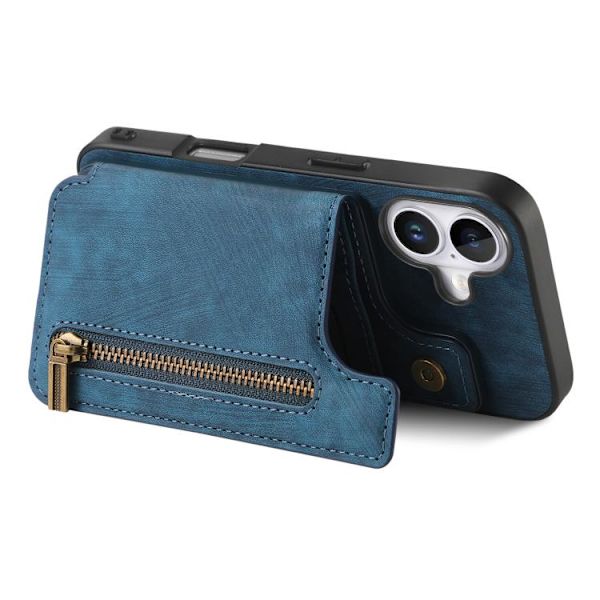 iPhone 17 Retro Läder Zipper Skal Blå