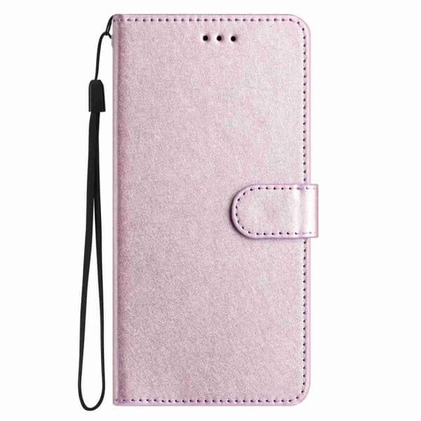 iPhone 18 Pro Max / iPhone 17 Pro Max Skal läderfodral med silkeslen textur och horisontell flip Rosrosa
