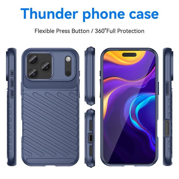 iPhone 17 Pro Max Skal med Thunderbolt och Stötabsorberande Mjuk TPU Blå