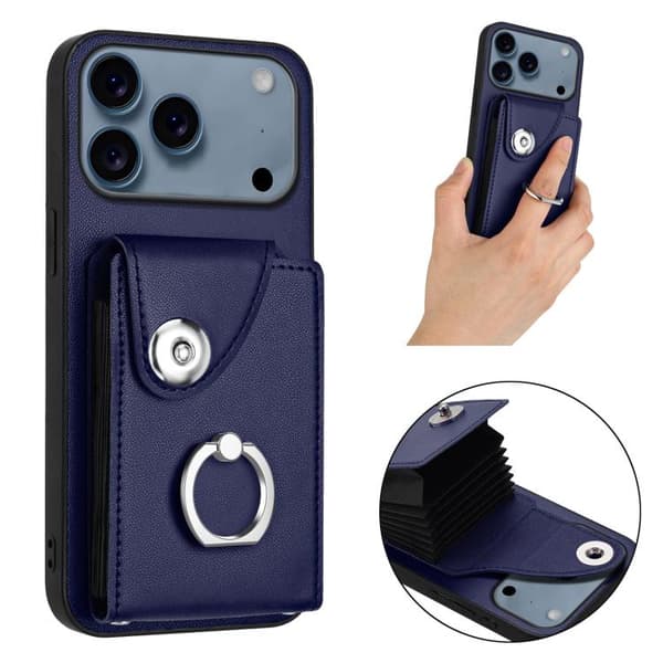 iPhone 18 Pro Max / iPhone 17 Pro Max Skal med Kortfack och Ringhållare Blå