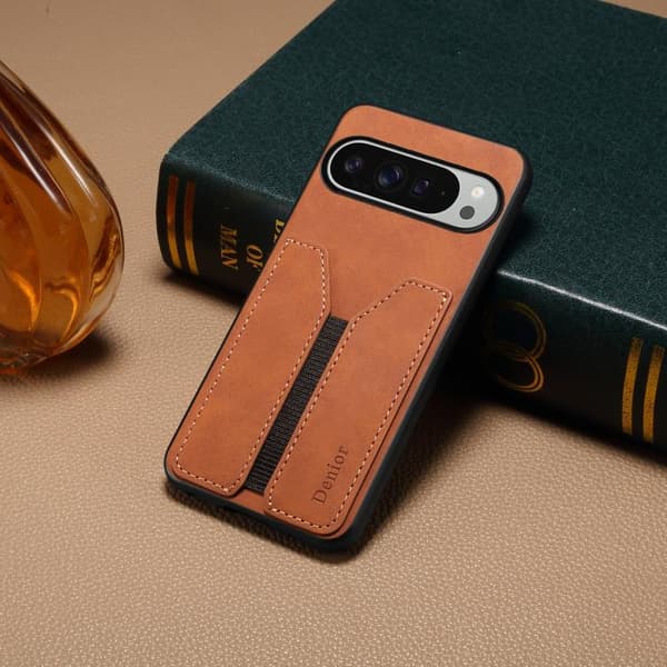 för Pixel 10 Pro XL Skal med Denior D07 DV Elastisk Kortfack PU Baksida Brun