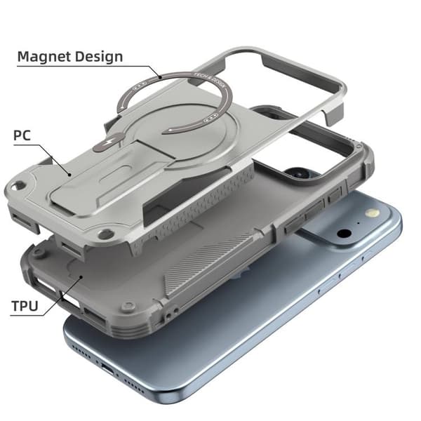 iPhone 18 Pro / iPhone 17 Pro Skal med Armor MagSafe Hållare - PC Hybrid TPU Grå