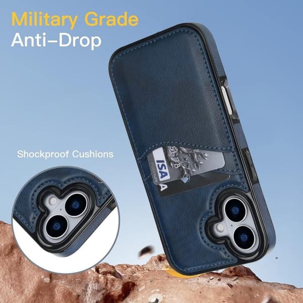iPhone 17 Litchi Läder Skal med Kortfack Blå