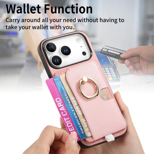 iPhone 18 Pro Max / iPhone 17 Pro Max Retro Cross Läder Ring Sidoficka MagSafe Skal Rosa