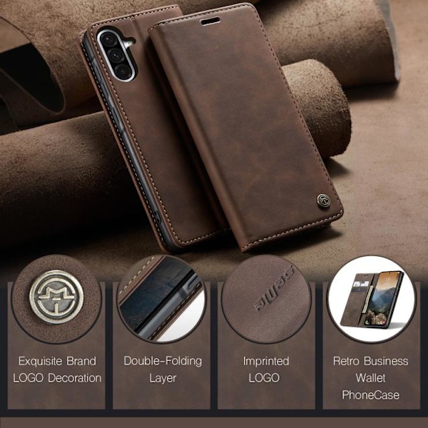 Samsung Galaxy A56 Skal CaseMe 013 Multifunktionell Horisontell Flip Läder Kaffe