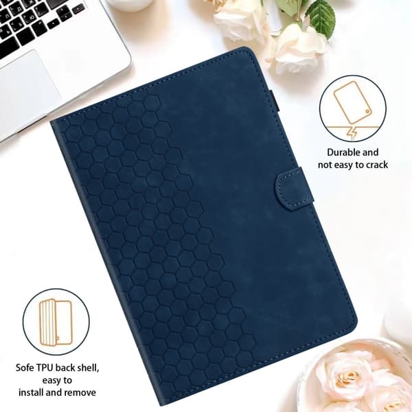 Samsung Galaxy Tab A9 / A11 Prägla Läder Smart Fodral Blå