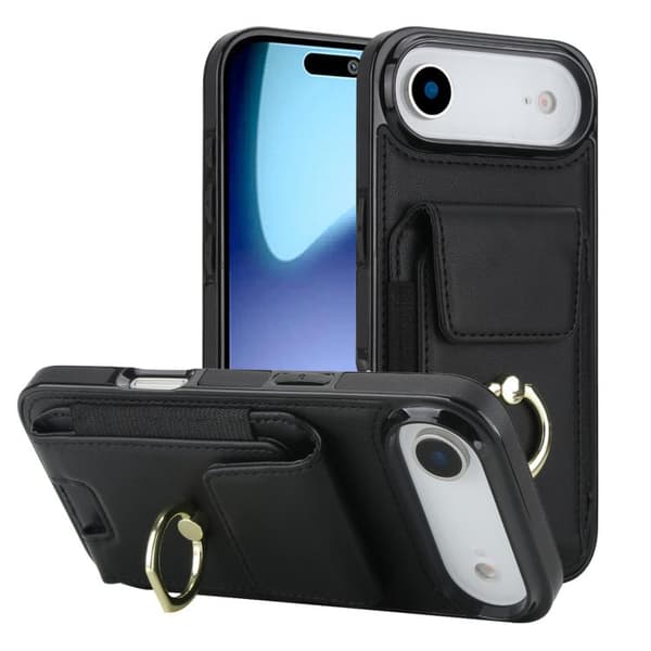 iPhone 17 Air Skal med Elastisk Kortficka och Ringhållare Svart