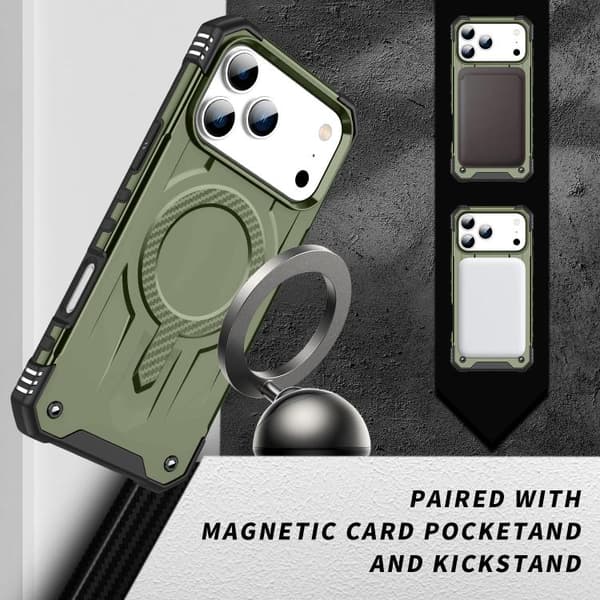 iPhone 18 Pro Max / iPhone 17 Pro Max Skal med MagSafe TPU Hybrid PC Armégrön