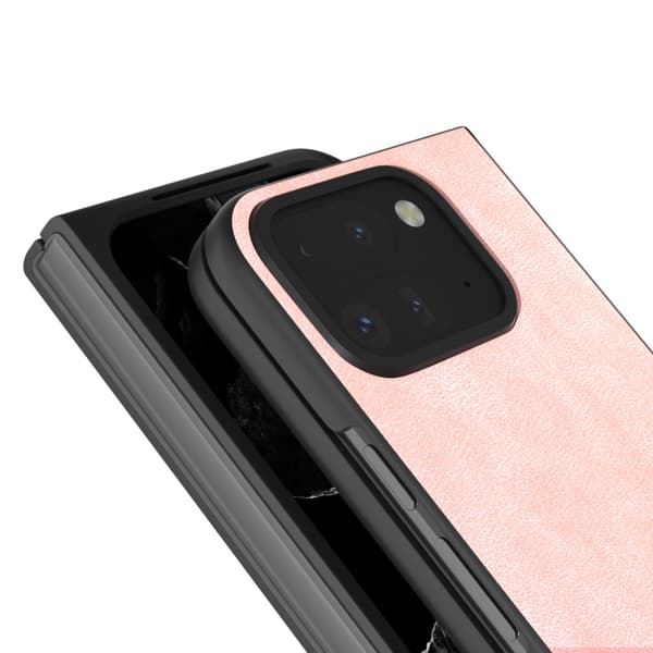 för Pixel 9 Pro Fold - Full Coverage Skal i Svart PU Läder Rosa