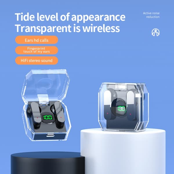 K30 Transparent Capsule Digital Display Touch Control Bluetooth-hörlurar Grön