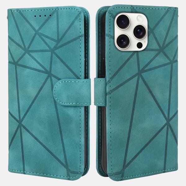 iPhone 16 Pro Max Skal Geometriska Linjer - Läder Fodral Grön