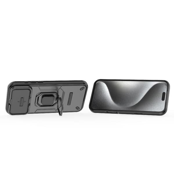 iPhone 18 Pro / iPhone 17 Pro Skal med Sliding Camshield TPU + PC Stötsäker med Hållare Svart