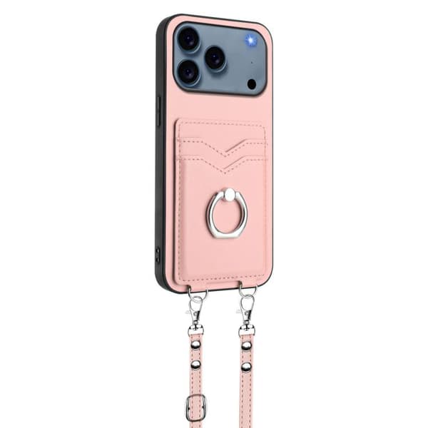 iPhone 18 Pro Max / iPhone 17 Pro Max Skal med Crossbody Rep Ring och Kortfack Rosa