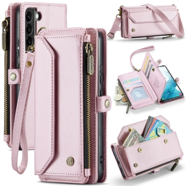 Samsung Galaxy S22 5G Skal CaseMe C36 med kortfack, dragkedja, RFID-skydd, läder Rosa