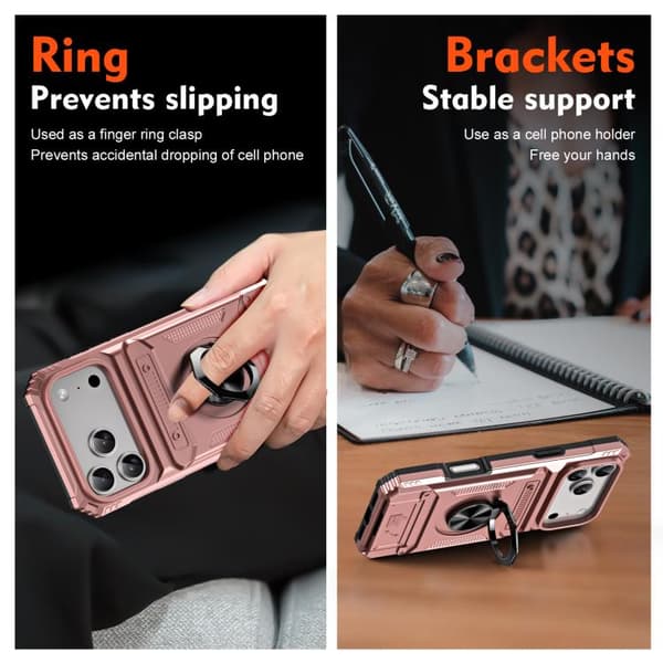iPhone 18 Pro Max / iPhone 17 Pro Max Skal TPU+PC Stötsäker med Metallringhållare Roséguld