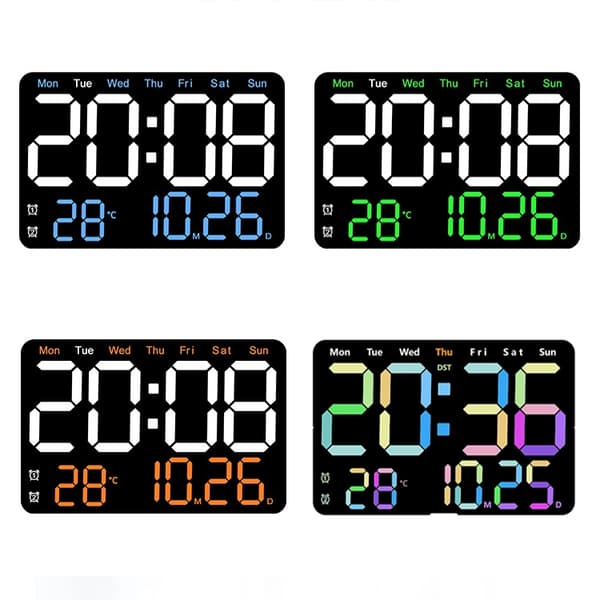 Multifunktionell LED-väggklocka med digital display, tyst väckarklocka för vardagsrum, färg: Blå