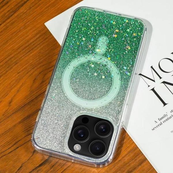 iPhone 16 Pro Gradient Glitter Stjärnig MagSafe Skal Gradientgrön