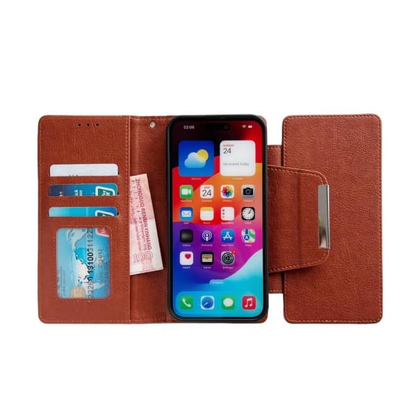 iPhone 18 Pro / iPhone 17 Pro Skal Läderfodral med Multifunktionell 7-Korts Fack Brun