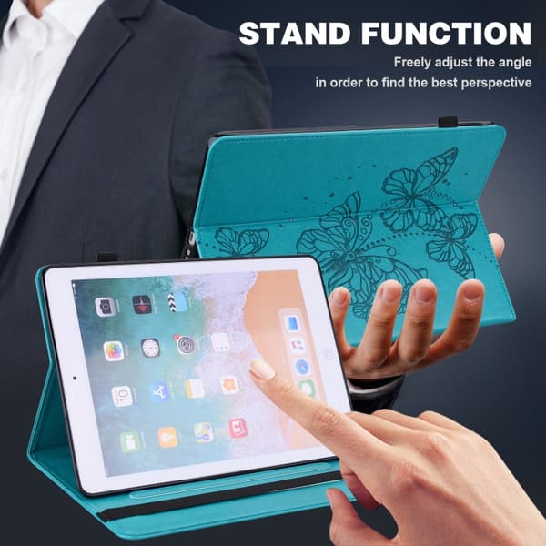 Samsung Galaxy Tab S8 Prägad Fjärilsdesign Läderfodral Blå