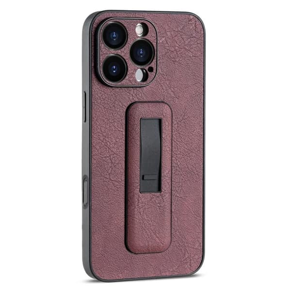 iPhone 16 Pro Fodral PU-läder med Push-pull Bracket och Stötsäker Design - Skal för iPhone 16 Pro Vinrött