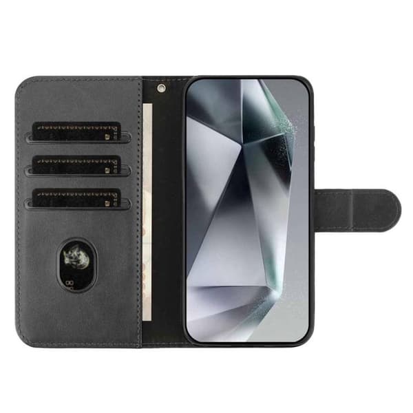 iPhone 17 Pro Max Skal läderfodral - dubbelvikt S-form Svart