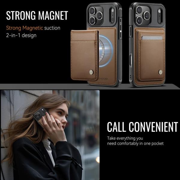 iPhone 18 Pro / iPhone 17 Pro Skal - brittisk stil med RFID MagSafe kortficka av PU - JEEHOOD Brun