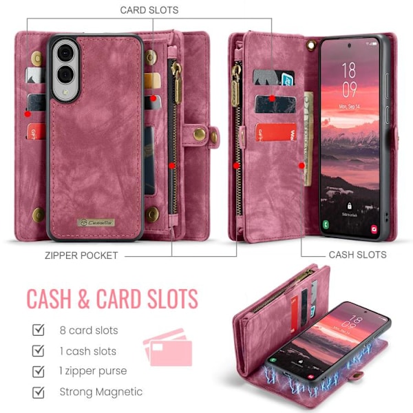 Samsung Galaxy S25 Edge 5G Skal CaseMe 008 Avtagbar Multifunktionell Läder Vinrött