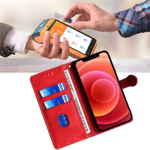 iPhone 16 Pro Max Skal med Magnetisk Spänne Läder Fodral Röd