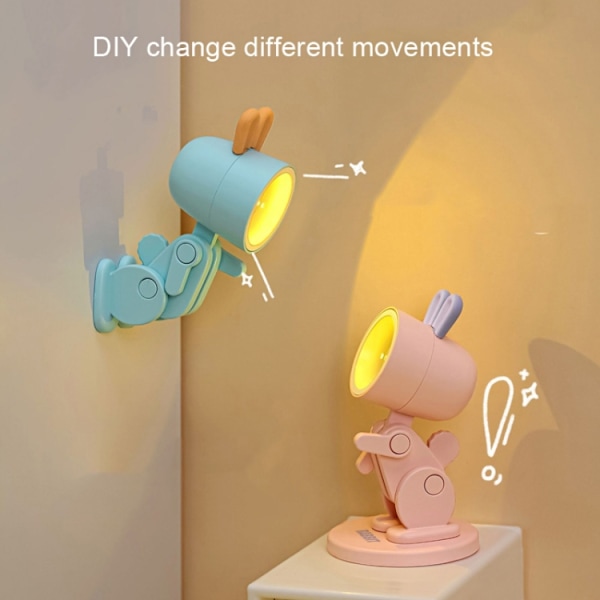 Mini bordslampa skrivbord DIY prydnader hopfällbar nattlampa (kanin blå)