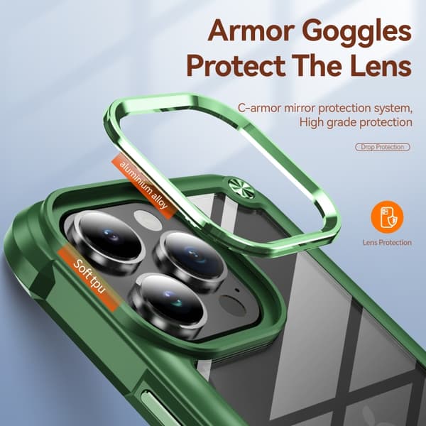 iPhone 16 Pro TPU + PC Linsskydd Skal Grön