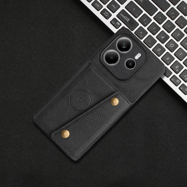 Redmi Note 14 4G - Magnetiskt Mobilskal med Dubbel Spänne och Kortfack Svart