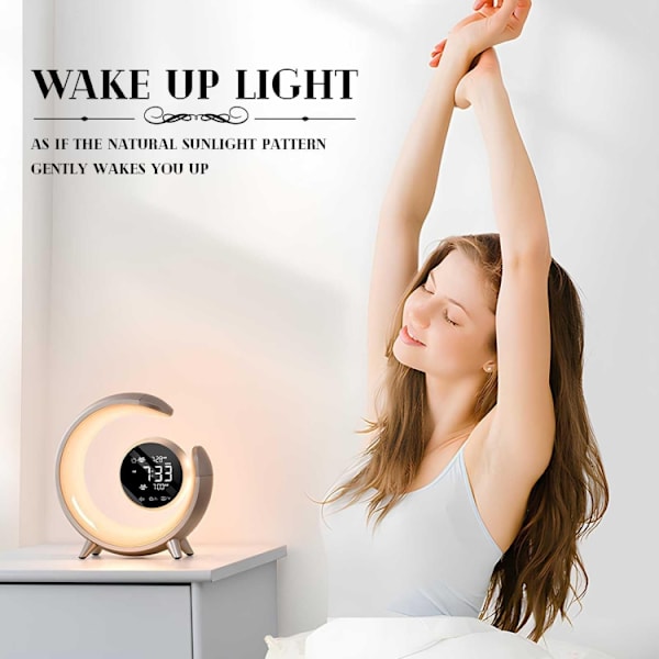 20W Dubbel väckarklocka Touch Control Wake Up RGB-ljus med naturmusik för sömn (Guld)