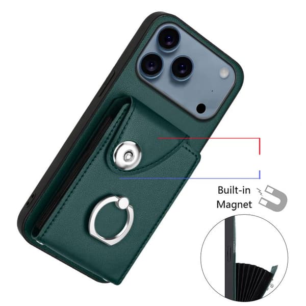 iPhone 18 Pro Max / iPhone 17 Pro Max Skal med Organ Card Bag och Ringhållare samt Lång Lanyard Grön