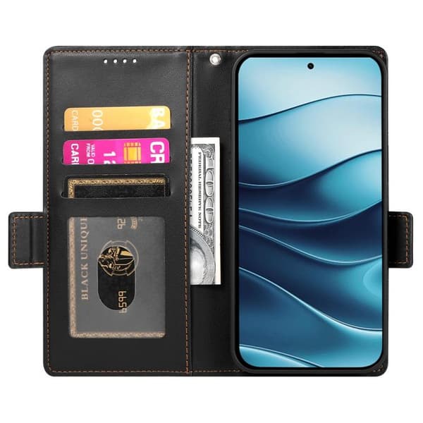 Redmi Note 14 4G - Global Sidobuckle Magnetisk Frostad Läderfodral Svart
