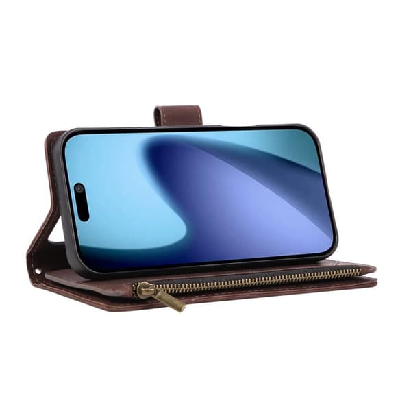 iPhone 18 Pro Max / iPhone 17 Pro Max Skal - läder med multifunktionell kortficka Kaffe