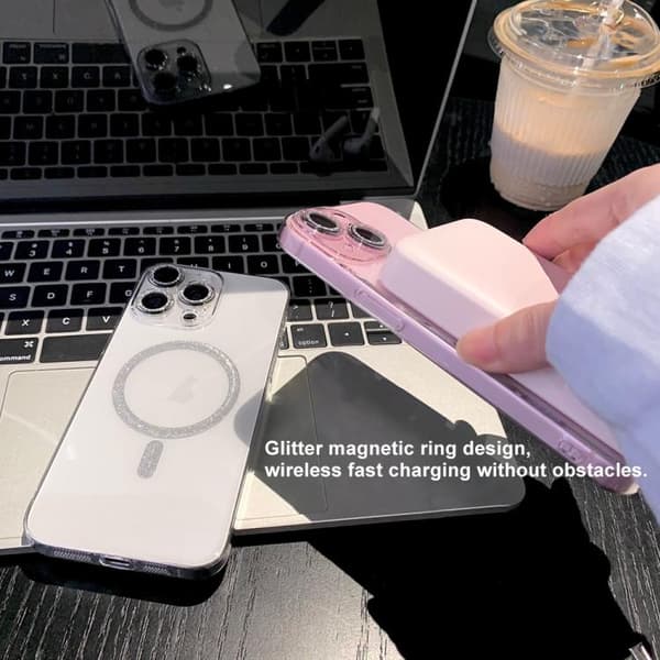 iPhone 16 Pro Max Glitter Magnetisk Ring Transparent MagSafe Skal