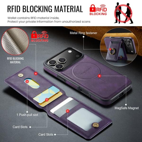 iPhone 18 Pro Max / iPhone 17 Pro Max Skal med MAGKING K1 MagSafe Avtagbar Plånbok och RFID-skydd Purpur