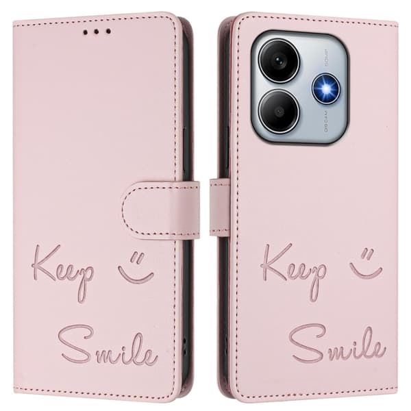 Redmi Note 14 5G - RFID Läderfodral med Smile Embossing Rosa